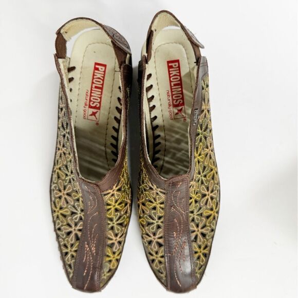 Pikolino Romana Floral Lasercut Slingback Sandals Brown Green Size 37 - Picture 4 of 11